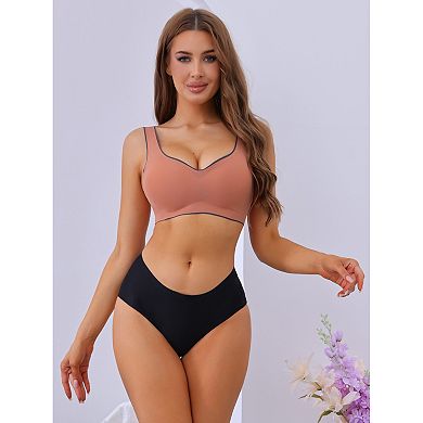 Women's V-Neck Contrast Trim Pullover Bras Comfort and Breathable Wirefree Bras