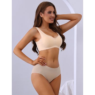 Women's V-Neck Contrast Trim Pullover Bras Comfort and Breathable Wirefree Bras