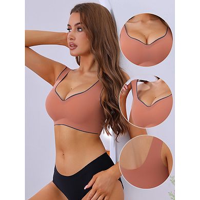 Women's V-Neck Contrast Trim Pullover Bras Comfort and Breathable Wirefree Bras