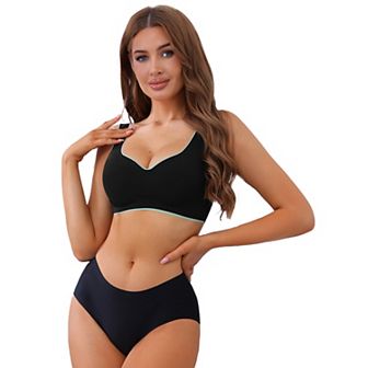 Women's V-Neck Contrast Trim Pullover Bras Comfort and Breathable Wirefree Bras