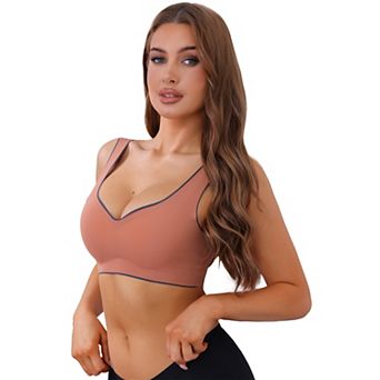 Women's V-Neck Contrast Trim Pullover Bras Comfort and Breathable Wirefree Bras