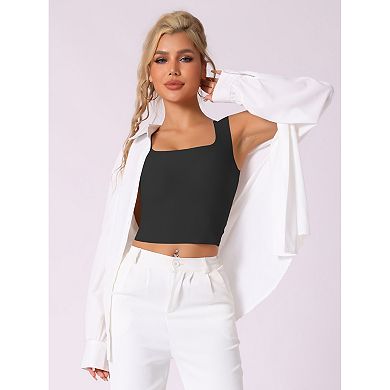 Women's Ribbed Tank Top with Built-In Bra Slim Fit Square Neck Undershirt