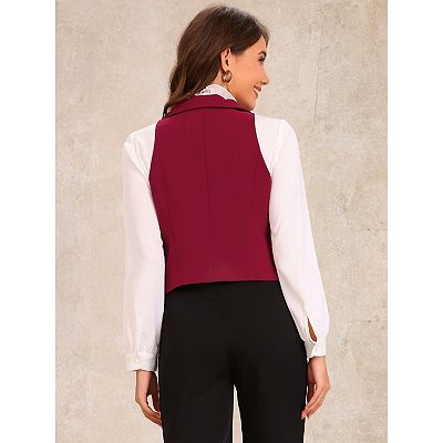 Notched Lapel Waistcoat Vest for Women's Double Breasted V Neck