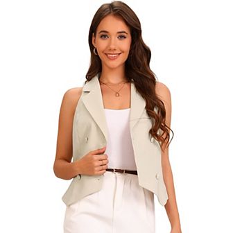 Notched Lapel Waistcoat Vest for Women's Double Breasted V Neck Sleeveless Workwear Suit Vests