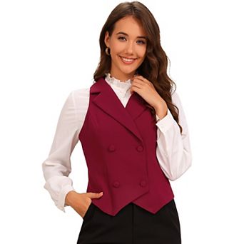 Notched Lapel Waistcoat Vest for Women's Double Breasted V Neck Sleeveless Workwear Suit Vests