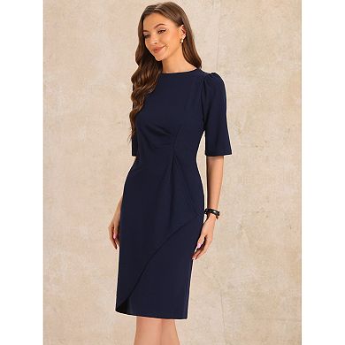 Ruched Dress for Women's Short Sleeve Business Work Dress