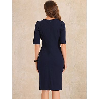 Ruched Dress for Women's Short Sleeve Business Work Dress