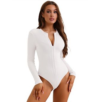 Women's Zip Front Full Bodysuit Shapewear Long Sleeve Slim Fit Knit Body Shaper