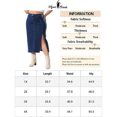 Plus Size Denim Skirt for Women High Waist Side Slit Button with Pocket Jean Denim Skirts