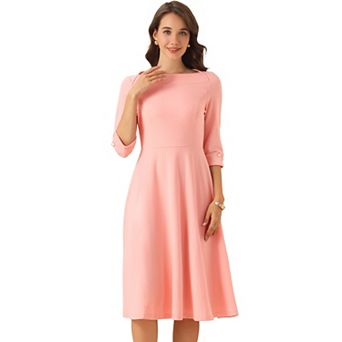 Vintage 3/4 Sleeve Dress for Women's Elegant Boat Neck Wear to Work Dress