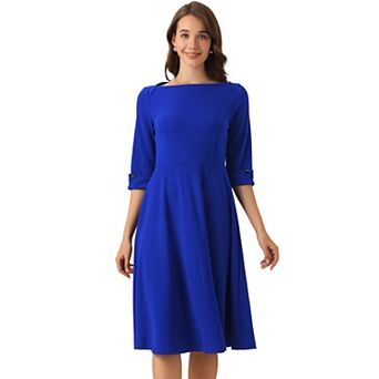 Vintage 3/4 Sleeve Dress for Women's Elegant Boat Neck Wear to Work Dress