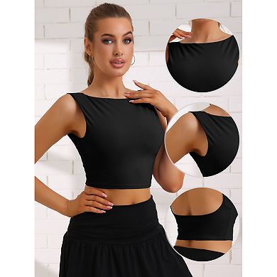 Women's Ribbed Tank Top with Built-In Bra Backless Fitness Workout Vest