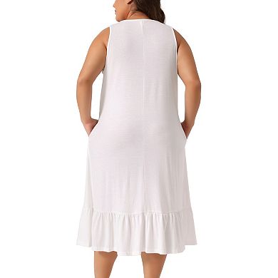 Plus Size Women's Nightgown Sleeveless Sleepwear Wide Strap Chemise Pleated Nightdress with Pockets