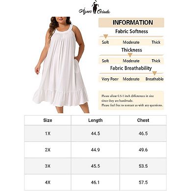 Plus Size Women's Nightgown Sleeveless Sleepwear Wide Strap Chemise Pleated Nightdress with Pockets