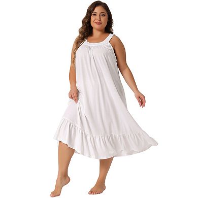 Plus Size Women's Nightgown Sleeveless Sleepwear Wide Strap Chemise Pleated Nightdress with Pockets