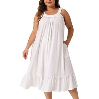 Plus Size Women's Nightgown Sleeveless Sleepwear Wide Strap Chemise Pleated Nightdress with Pockets
