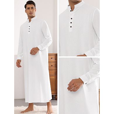 Nightshirts for Men's Long Sleeves Button Sleep Shirts Nightgown with Pockets