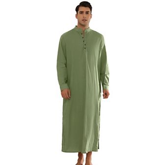 Nightshirts for Men's Long Sleeves Button Sleep Shirts Nightgown with Pockets