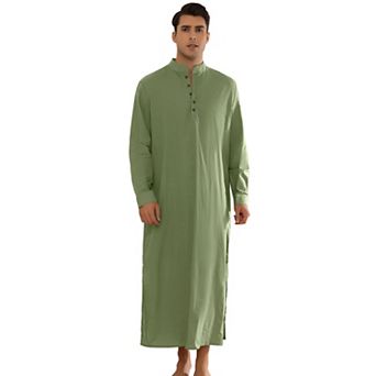Nightshirts for Men's Long Sleeves Button Sleep Shirts Nightgown with Pockets