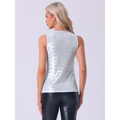 Women's Metallic Tank Top Shiny Sparkly Party Club Twist Knot Cami
