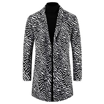 Animal Printed Trench Coat for Men's Notched Lapel Classic Vintage Winter Overcoats