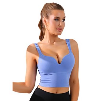 Women's Wire-Free Integrated Cup Sports Bra Camisole Push-Up Ribbed Longline Underwear