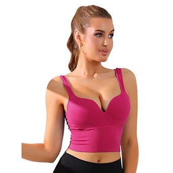 Women's Wire-Free Integrated Cup Sports Bra Camisole Push-Up Ribbed Longline Underwear