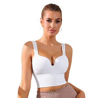 Women's Wire-Free Integrated Cup Sports Bra Camisole Push-Up Ribbed Longline Underwear