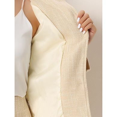 Suit Set for Women's 2 Piece Outfits Tweed Peplum Collarless Blazer Jacket and Skirt Sets