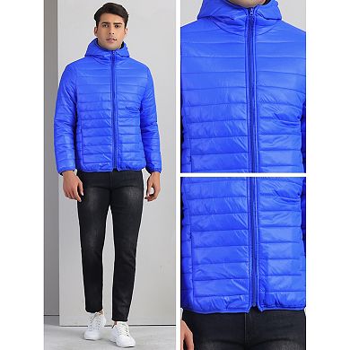 Hooded Puffer Jackets for Men's Winter Zipper Lightweight Down Jacket Warm Padded Coat