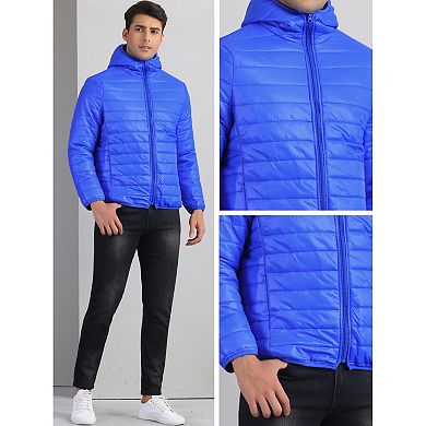 Hooded Puffer Jackets for Men's Winter Zipper Lightweight Down Jacket Warm Padded Coat