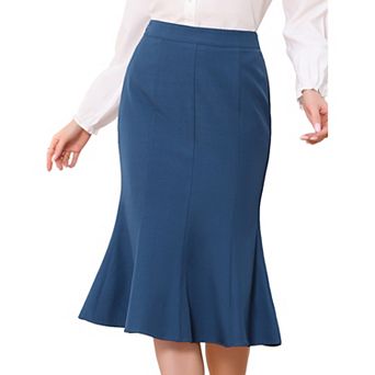 Ruffle Hem Pencil Skirt for Women's Mermaid High Waist Business Elegant Casual Midi Skirts