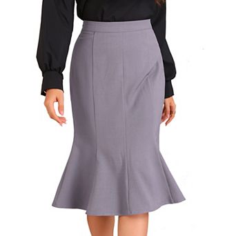 Ruffle Hem Pencil Skirt for Women's Mermaid High Waist Business Elegant Casual Midi Skirts