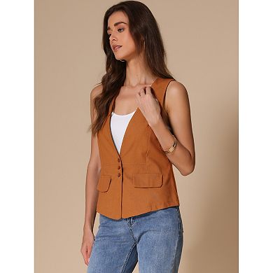 Women's Casual Linen Vest Loose Sleeveless Blazer Lightweight Jacket Waistcoat