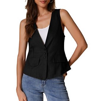 Women's Casual Linen Vest Loose Sleeveless Blazer Lightweight Jacket Waistcoat