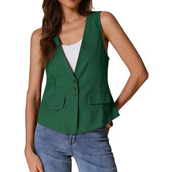Women's Casual Linen Vest Loose Sleeveless Blazer Lightweight Jacket Waistcoat
