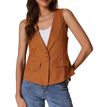 Women's Casual Linen Vest Loose Sleeveless Blazer Lightweight Jacket Waistcoat