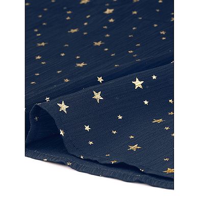 Women's Puffy Long Sleeve Elastic Waist Glitter Stars Boat Neck Mesh Casual Dress