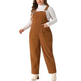 Plus Size Women's Corduroy Overalls Adjustable Straps Overall Fashion Jumpsuit with Pockets