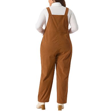 Plus Size Women's Corduroy Overalls Adjustable Straps Overall Fashion Jumpsuit with Pockets