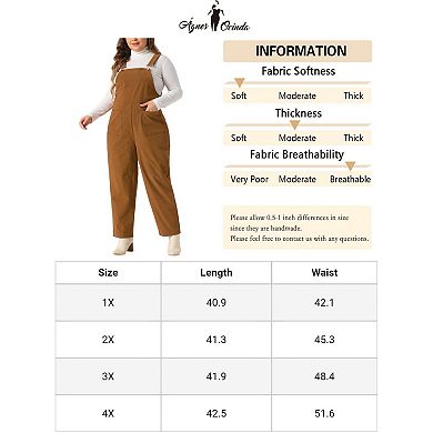 Plus Size Women's Corduroy Overalls Adjustable Straps Overall Fashion Jumpsuit with Pockets