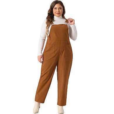 Plus Size Women's Corduroy Overalls Adjustable Straps Overall Fashion Jumpsuit with Pockets
