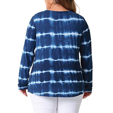 Plus Size Tops for Women Tie Dye Criss Cross V Neck Shirt Casual Basic Loose Fit Blouses