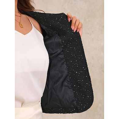 Tweed Jacket for Women's Long Sleeve Casual Work Office Sequins Outwear