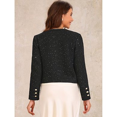 Tweed Jacket for Women's Long Sleeve Casual Work Office Sequins Outwear
