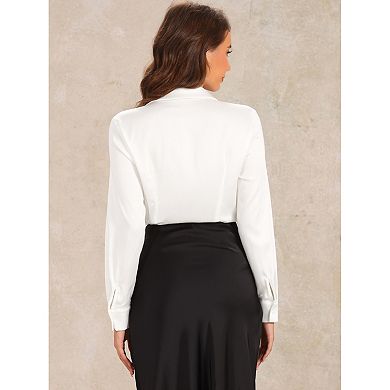 Button Down Business Bodysuit for Women's One-piece Collared Long Sleeve Work Shirt Casual Tops