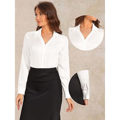 Button Down Business Bodysuit for Women's One-piece Collared Long Sleeve Work Shirt Casual Tops