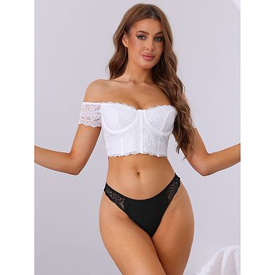 Women's Waist Lace Thongs Low-Waisted T-Back Striped Briefs Underwear