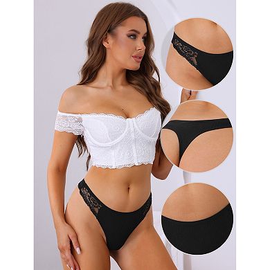Women's Waist Lace Thongs Low-Waisted T-Back Striped Briefs Underwear