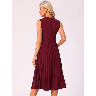 Women's Sleeveless Pleated Ruffle Hem Crew Neck Tank Knitted Elegant Midi Dress